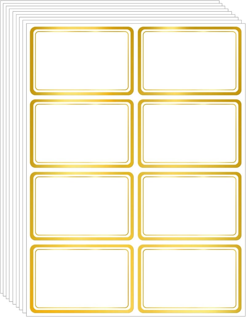 Yeachlaing 2" x 3" 200 PCS Name Labels, Waterproof Blank Name Tag Stickers with Permanent Adhesive Writable Stickers with Metallic Gold Border for School Office Home - Image 1
